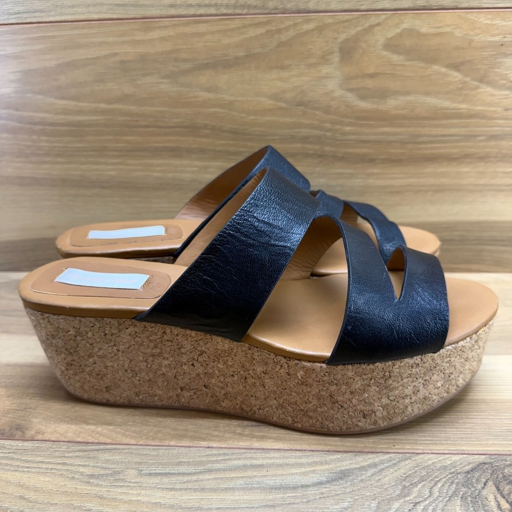 See By Chloe Cork Wedge Sandals Womens 10 EU 40 Black Leather Platform